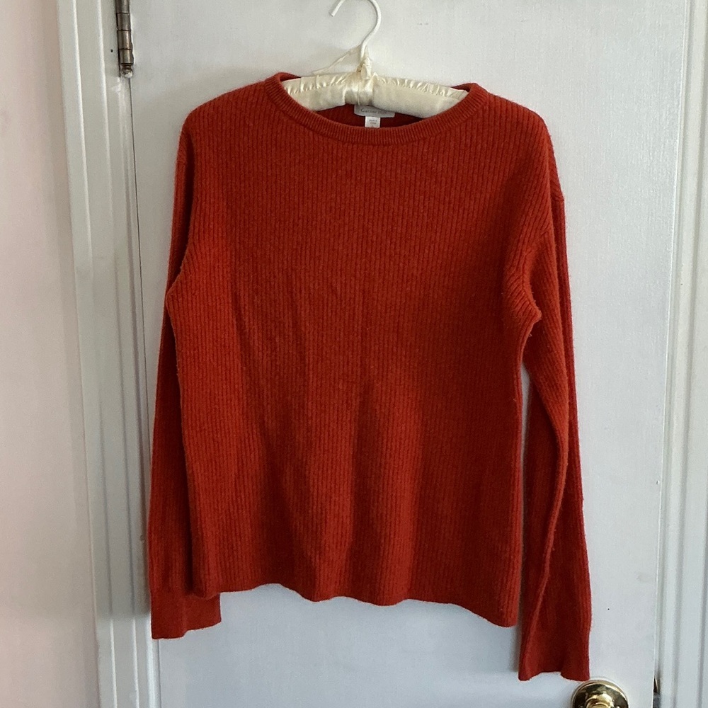 Garnet Hill Women's Pumpkin Orange Cashmere Ribbed Crew Neck Sweater Sz Large